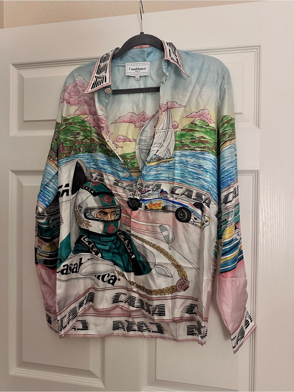 Casablanca Multicolor Nautical & Racing Print Men's Dress Shirt - Pastel Blue